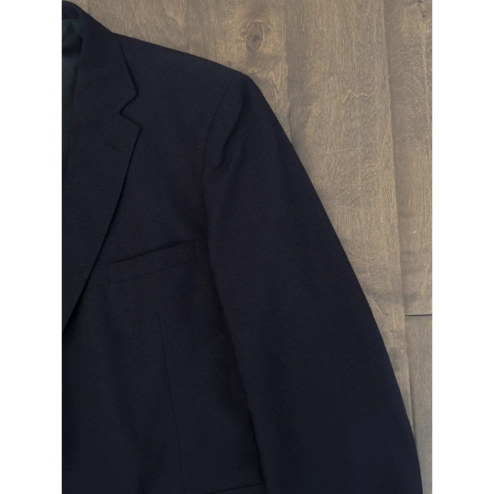 David Taylor Navy Sport Coat Gold Buttons Size 46L Preppy Navy Blazer Wool Blend