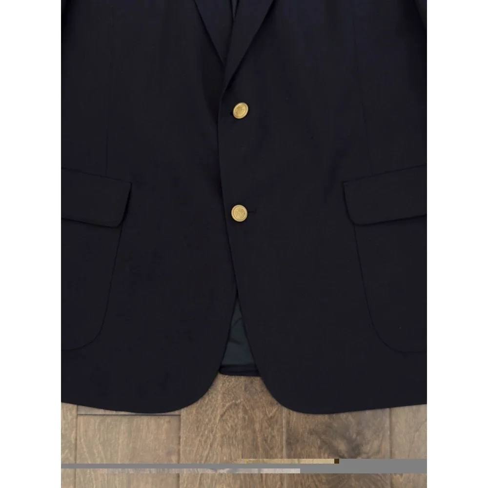 David Taylor Navy Sport Coat Gold Buttons Size 46L Preppy Navy Blazer Wool Blend