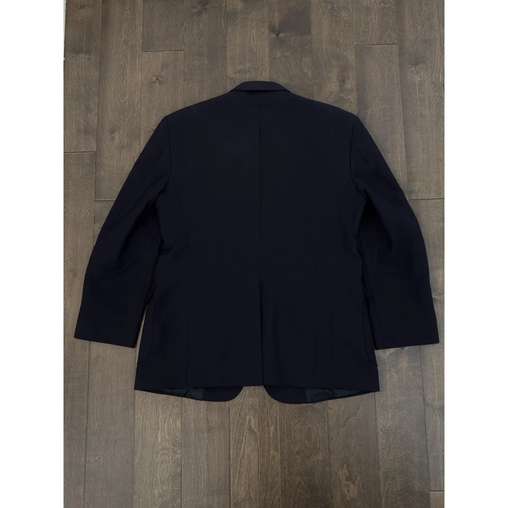 David Taylor Navy Sport Coat Gold Buttons Size 46L Preppy Navy Blazer Wool Blend