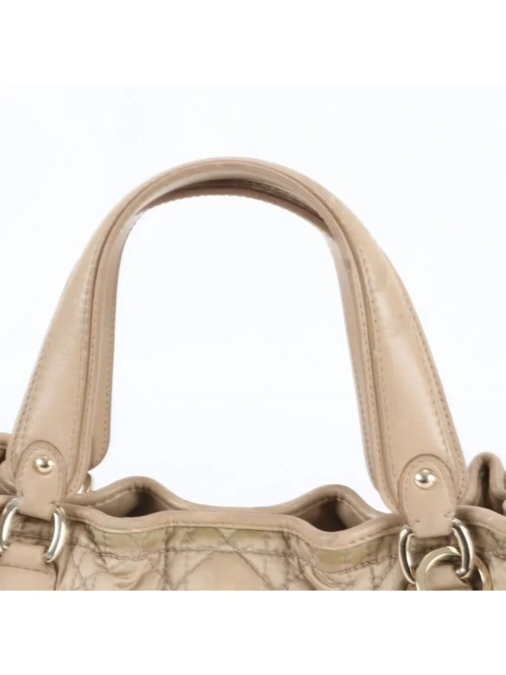 Dior Cannage Leather Handbag Tote Beige Gold