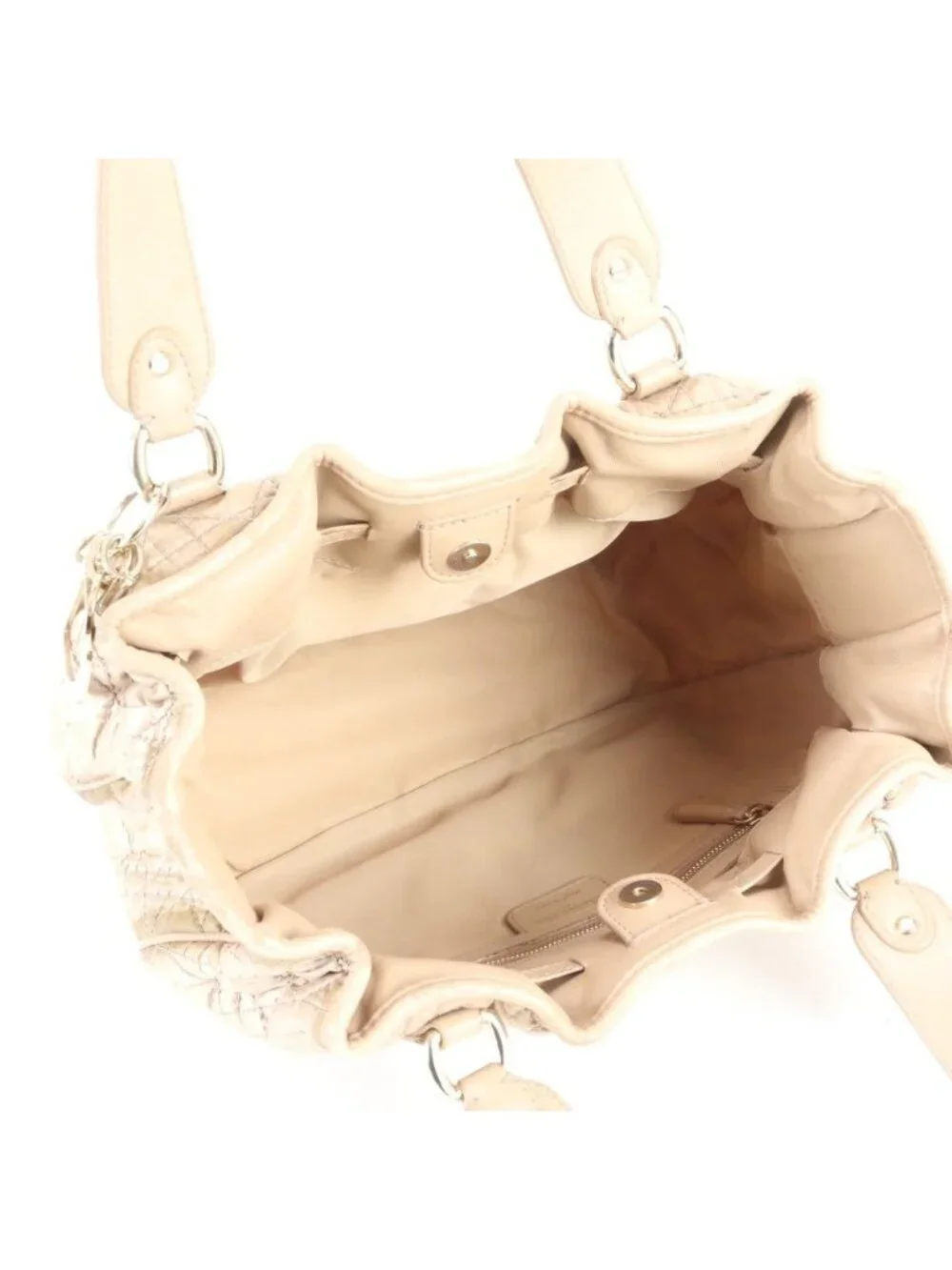 Dior Cannage Leather Handbag Tote Beige Gold