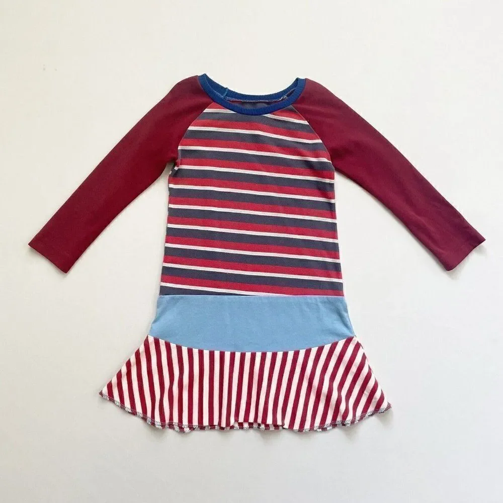 CourtneyCourtney Long Sleeve Girls Red Dress Sz 5/6 Twirl Skirt Upcycled Striped
