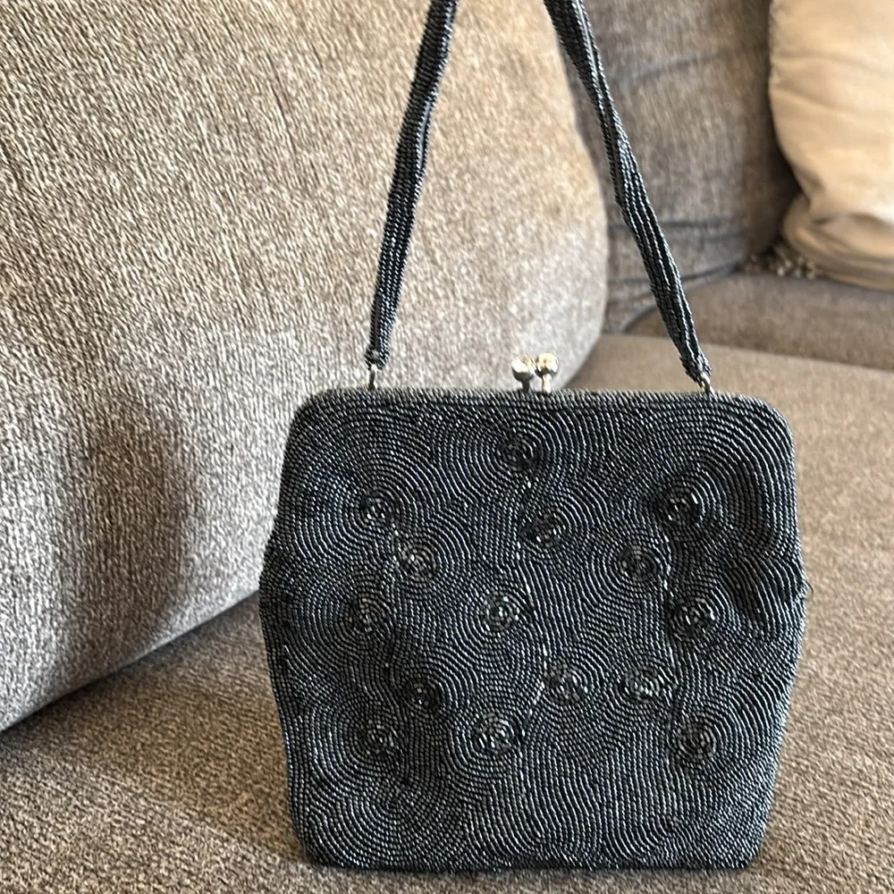 Vintage Debbie‎ 60s Bag Black Hand Made Beaded  Purse Elegant Black