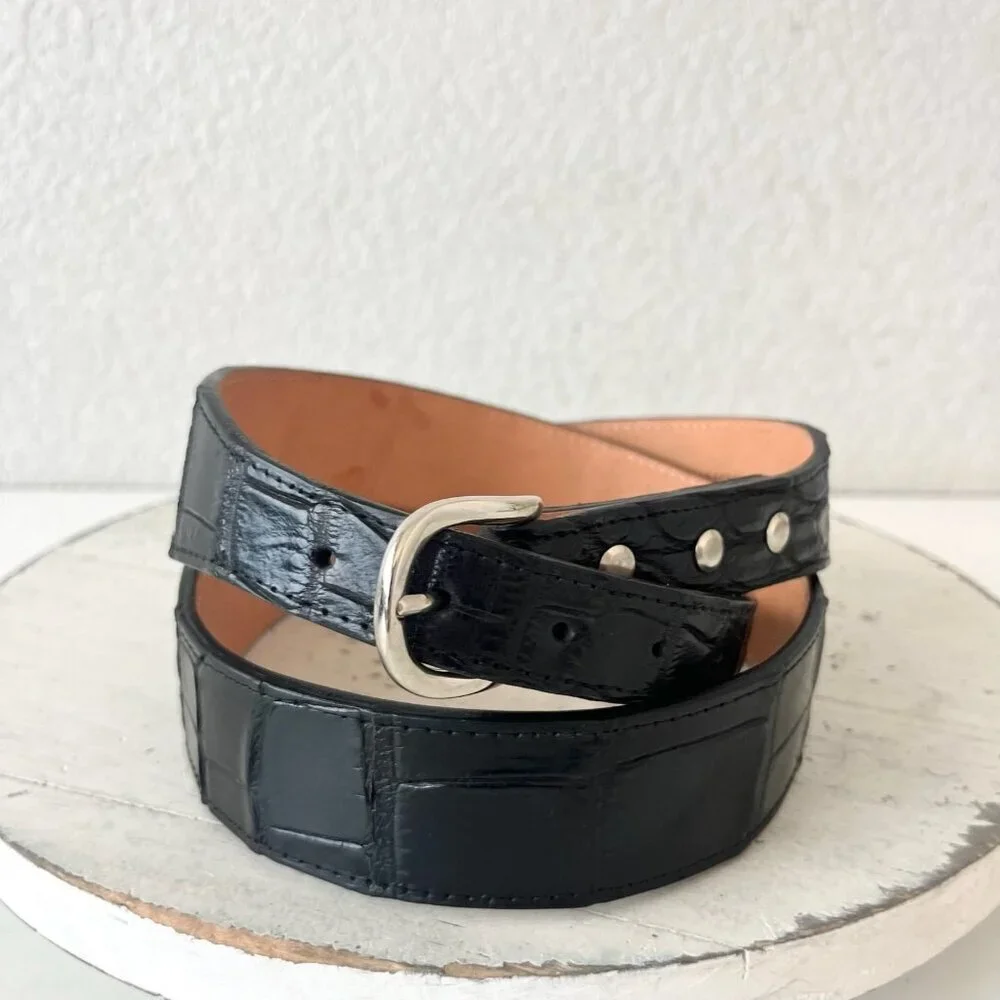 Rod Patrick Boots Western Belt 1.5 in Taper Mens 42 Black Caiman Genuine Leather