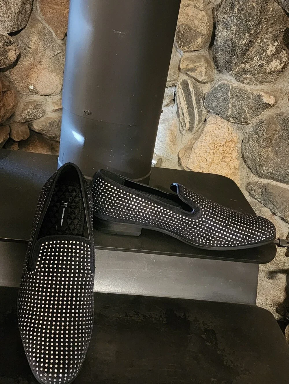 INC International Concepts Black Velvet Studded Slip-On Loafers