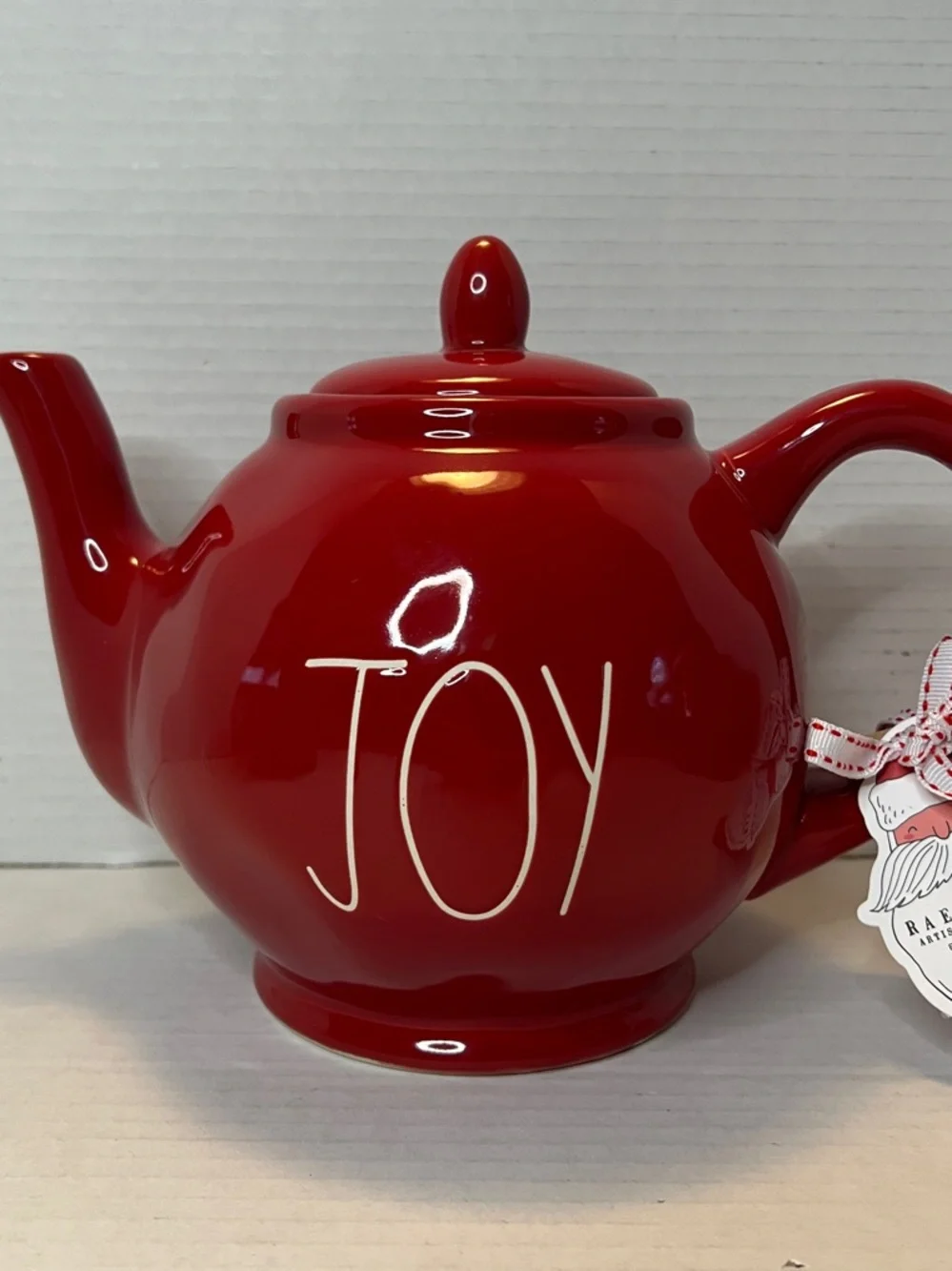 Rae Dunn Joy Holiday Red White Ceramic Teapot New