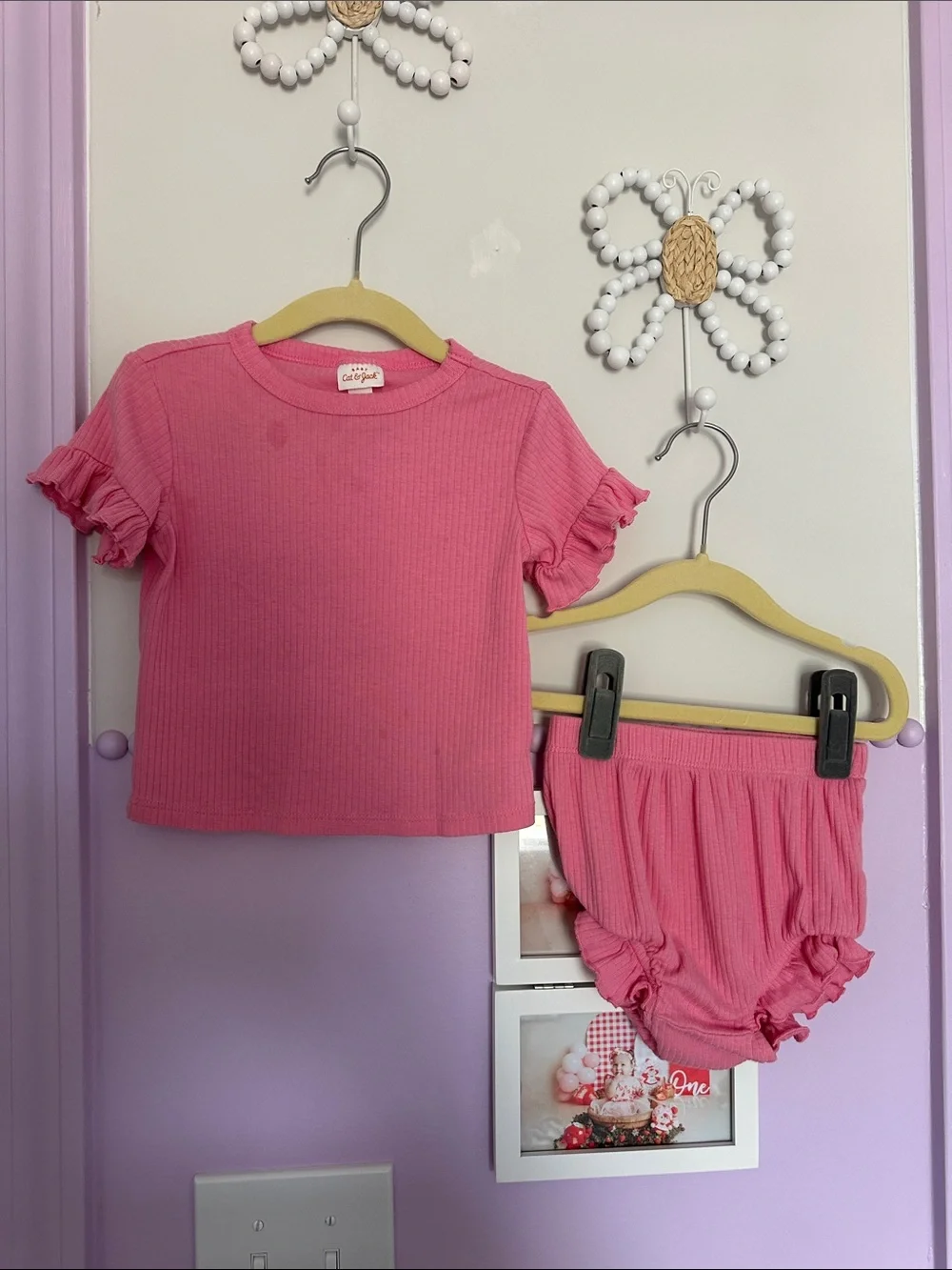 Cat & Jack Pink Ribbed Ruffle Baby Two-Piece Set