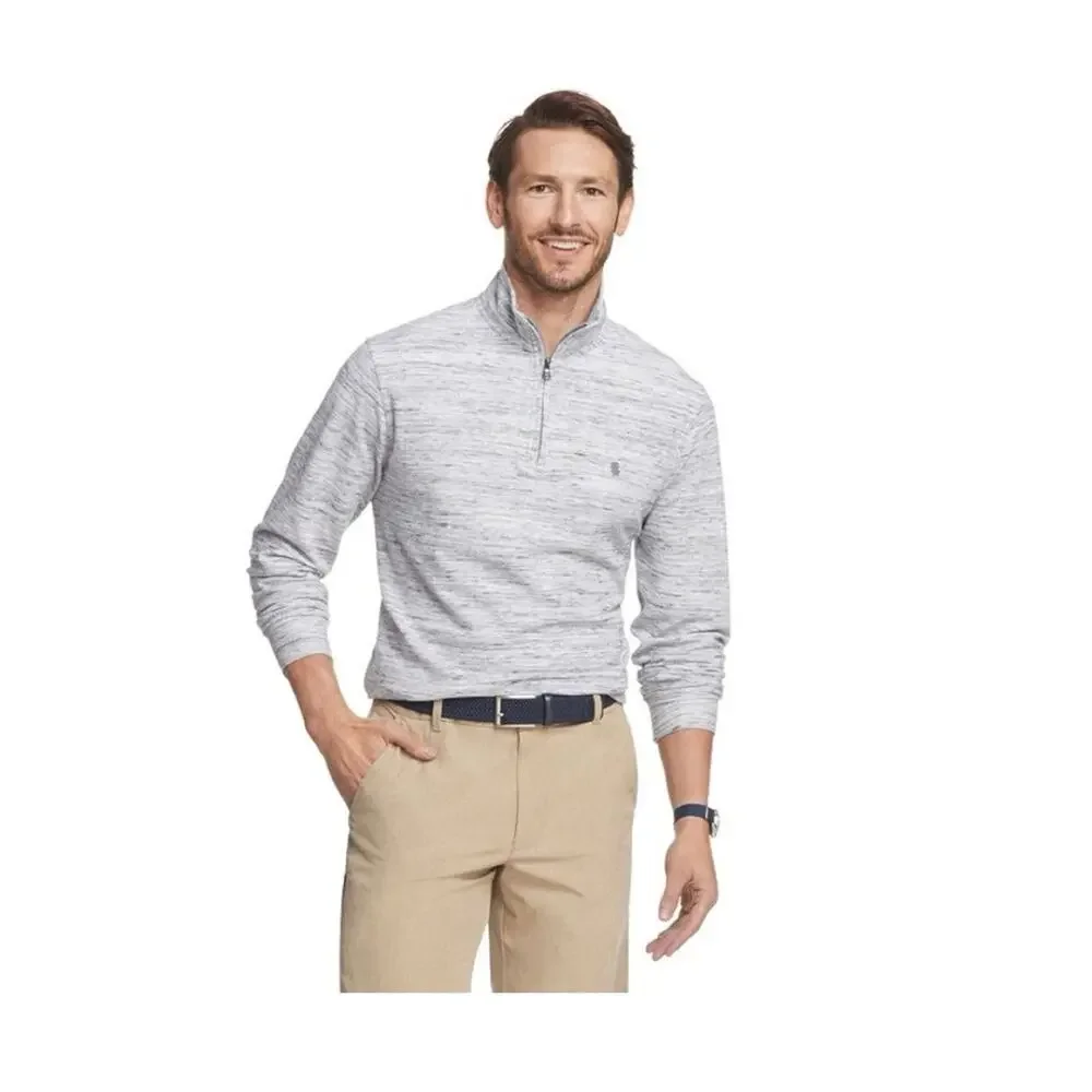 Mens IZOD Saltwater Quarter-Zip Sweater Heather Gray Pullover Shirt Size Large