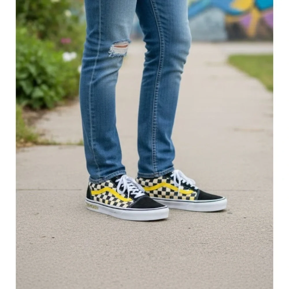 New Vans  Men’s Black and Yellow Checkered Shoes