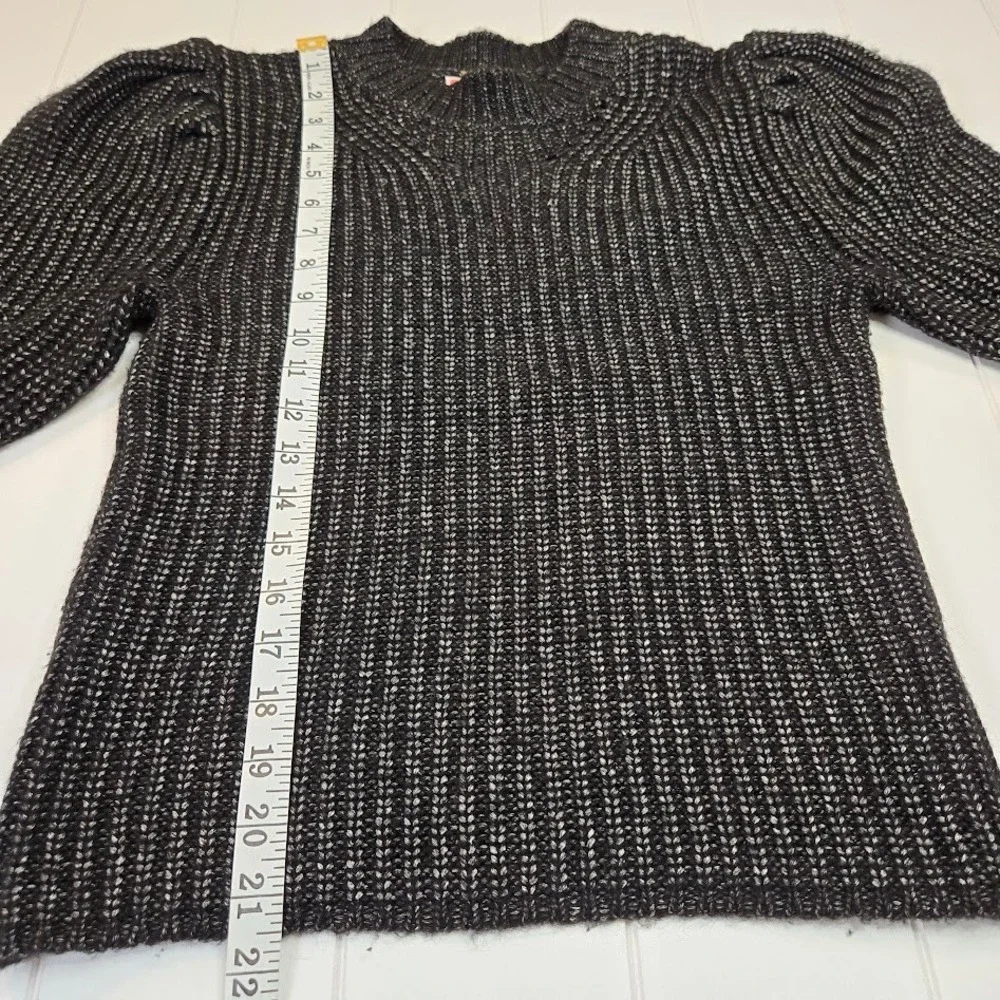 Kate Spade Lurex Puff‎ Sleeve Sweater Size SMALL Charcoal Gray Chunky Rib Knit