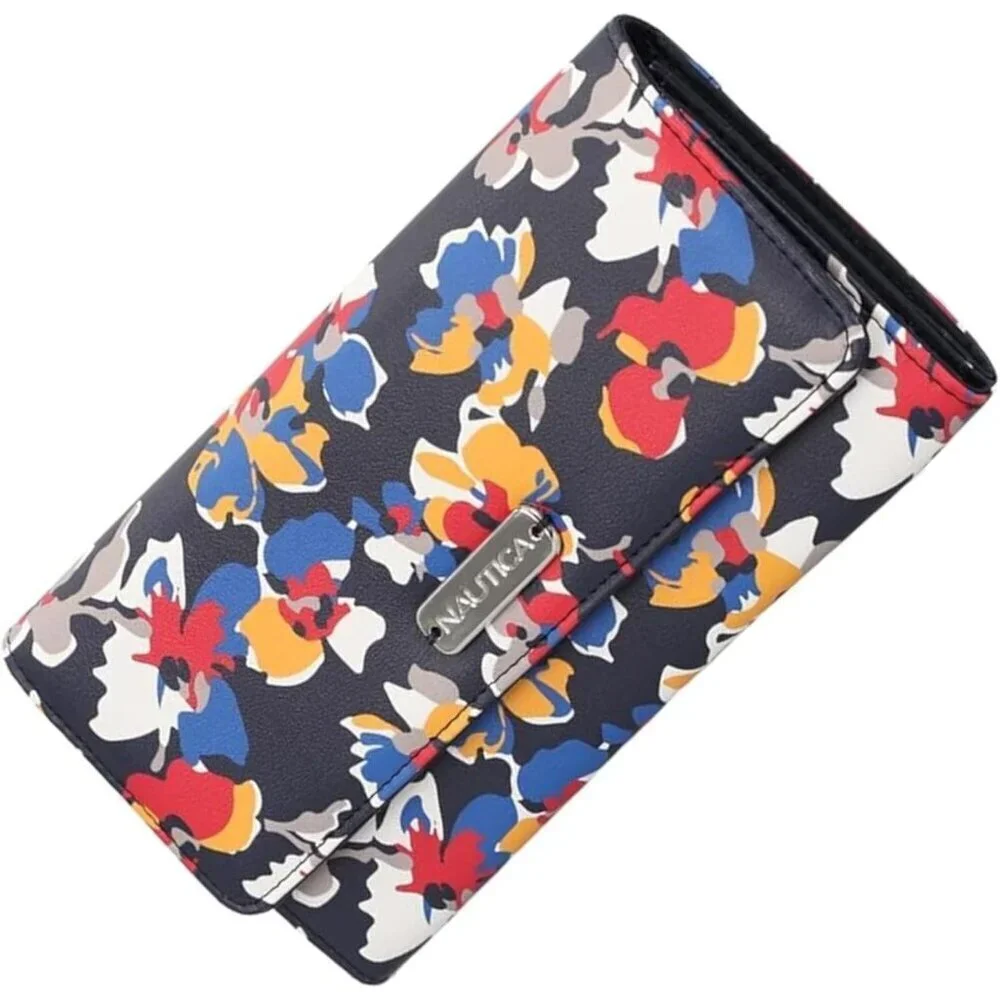 Women's Floral Indigo Money Manager RFID Slim Wallet Card Holder with Coin
