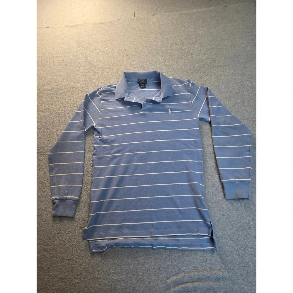 Polo Ralph Lauren Mens XL 20 Long‎ Sleeve Striped Polo Shirt Blue White Cotton