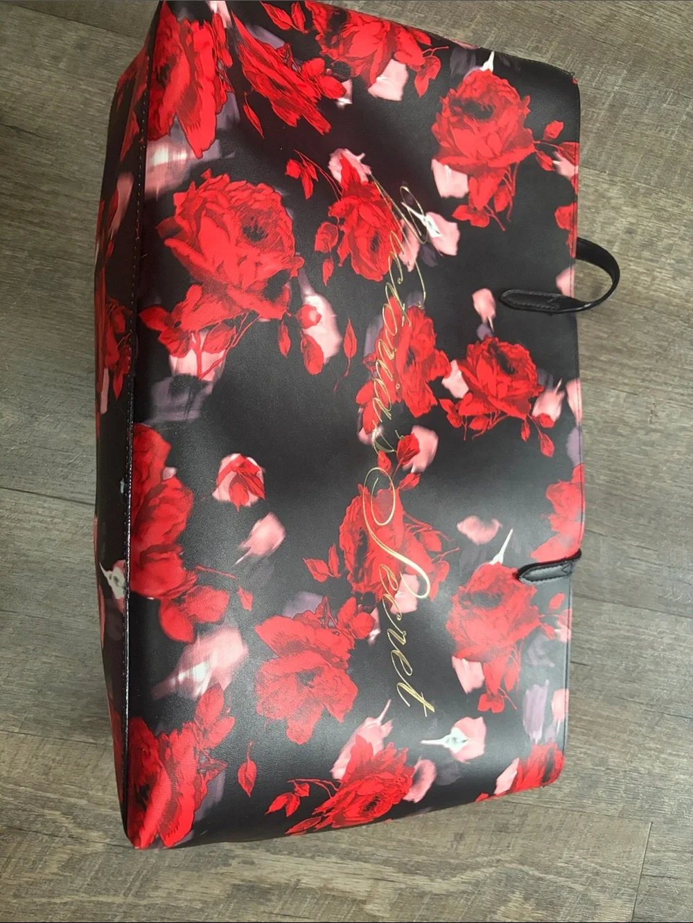 Victoria's Secret Black Tote with Red Floral Print
