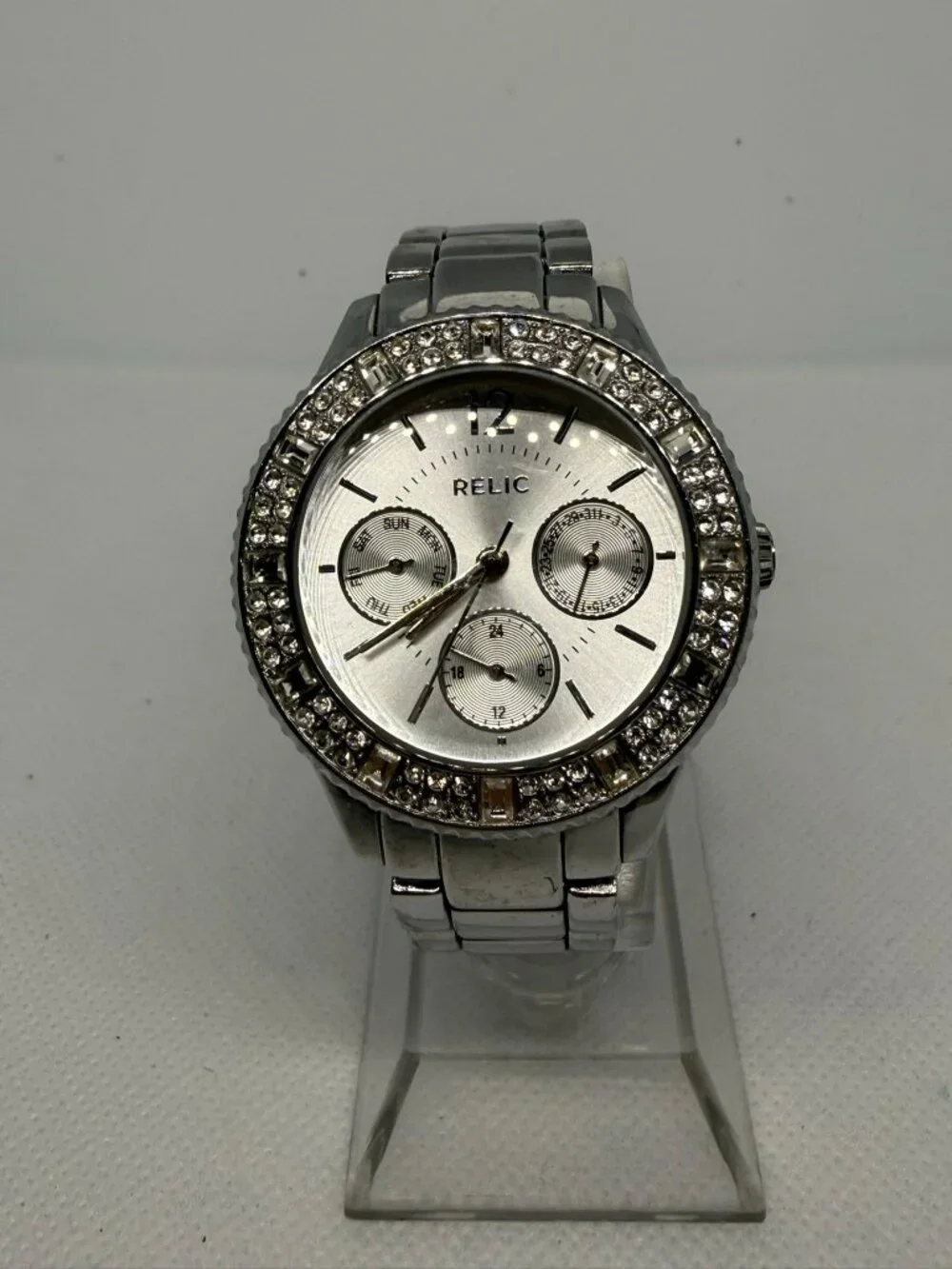 Relic Fossil Sophia Ladies Silver Stainless Steel Crystal Bezel Watch ZR15739