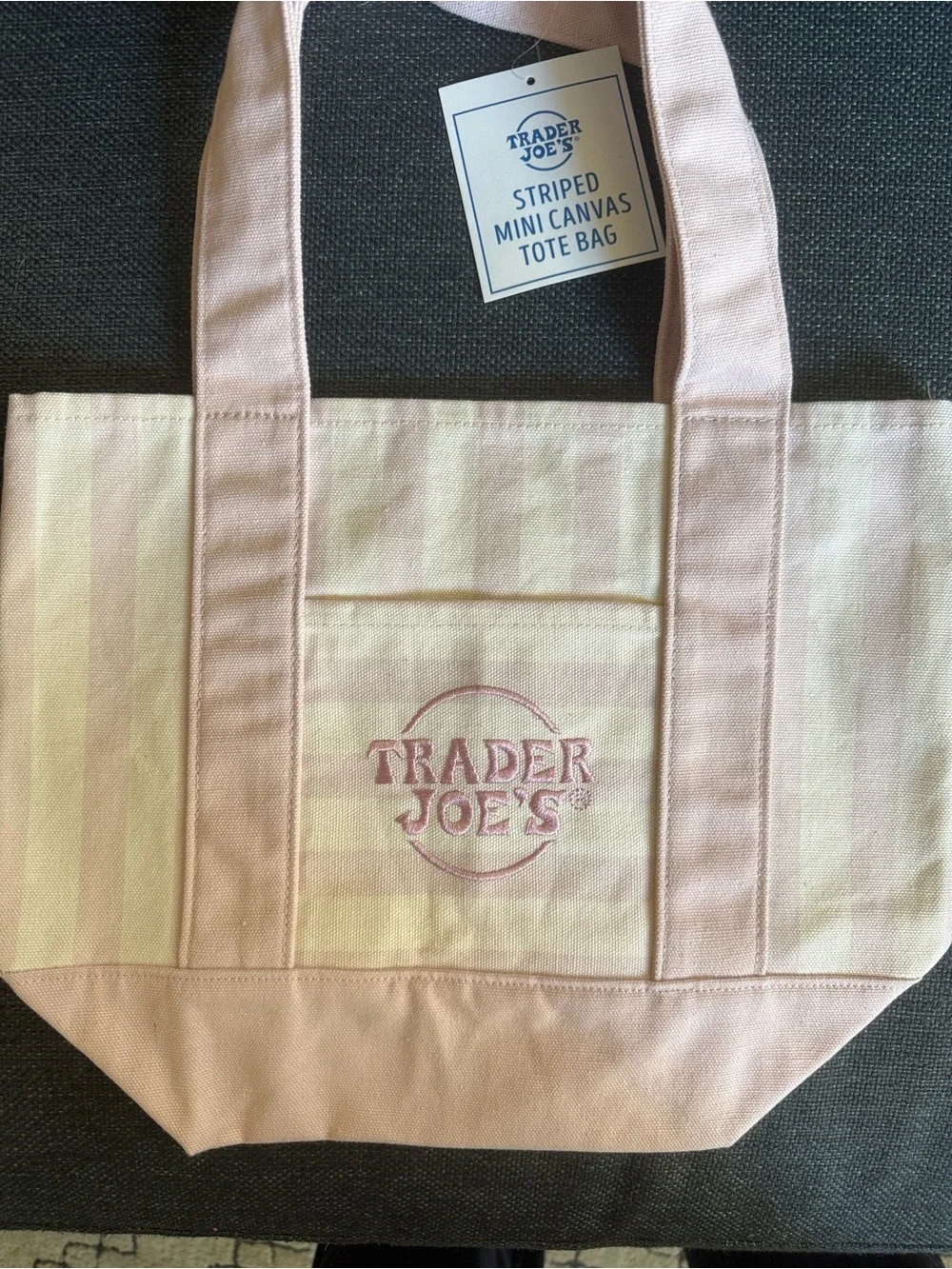 Trader Joe's mini Pink Striped Canvas Tote