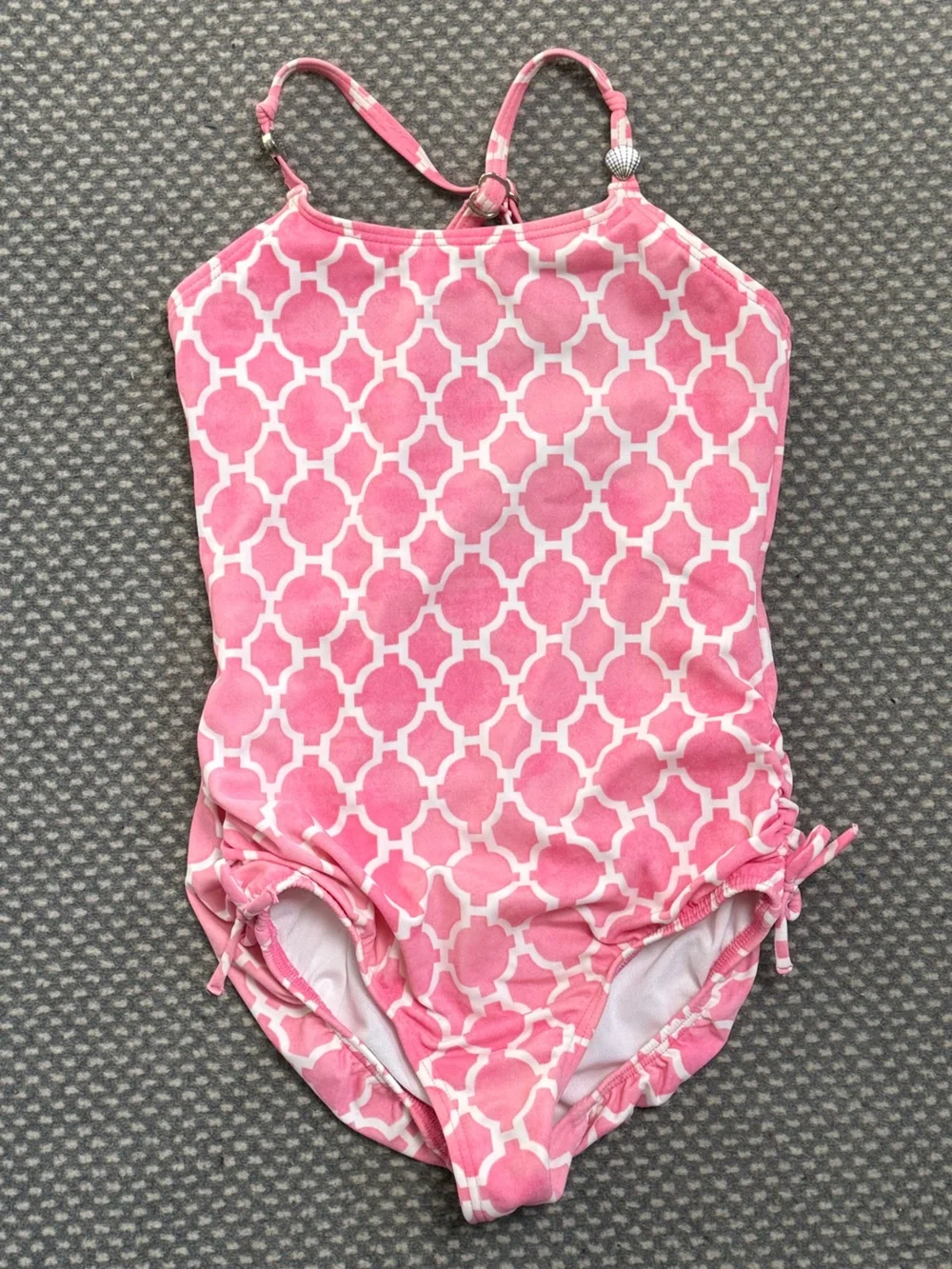 Lands’ End Pink Geometric One-Piece Swimsuit