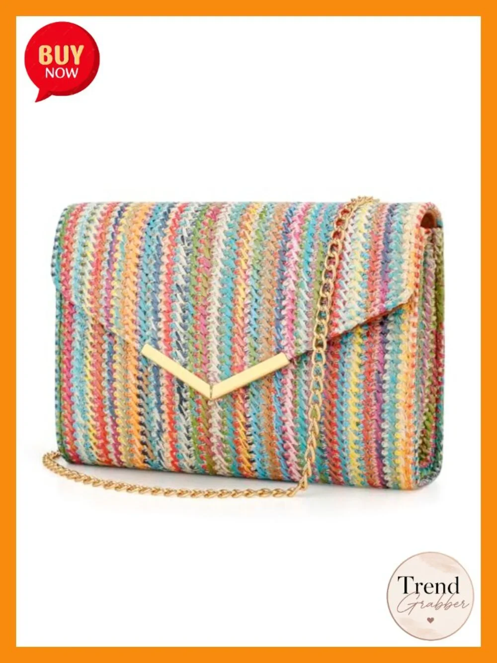 Straw Envelope Clutch with Detachable Chain Strap Evening Bag