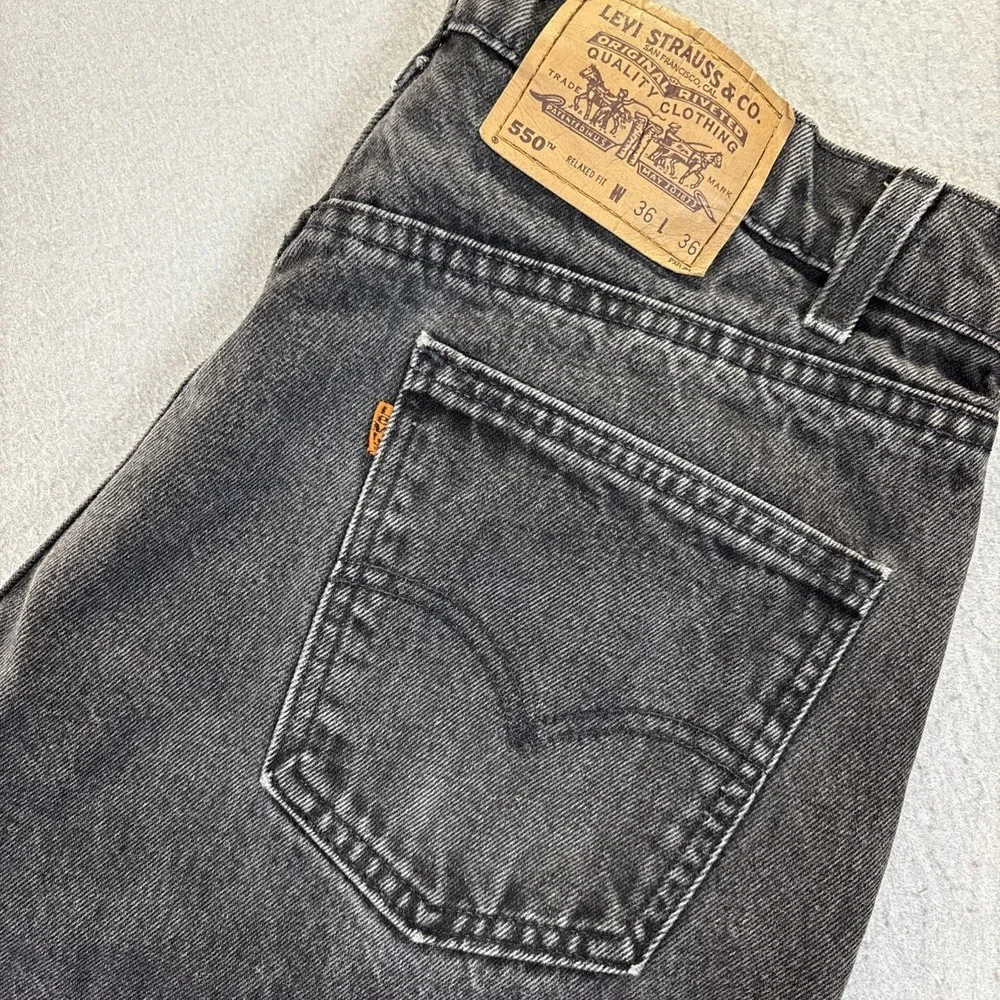 Vtg 90s Levis 550 Orange Tab Mens 36x36 Faded Relaxed Fit‎ Denim Jeans Black USA