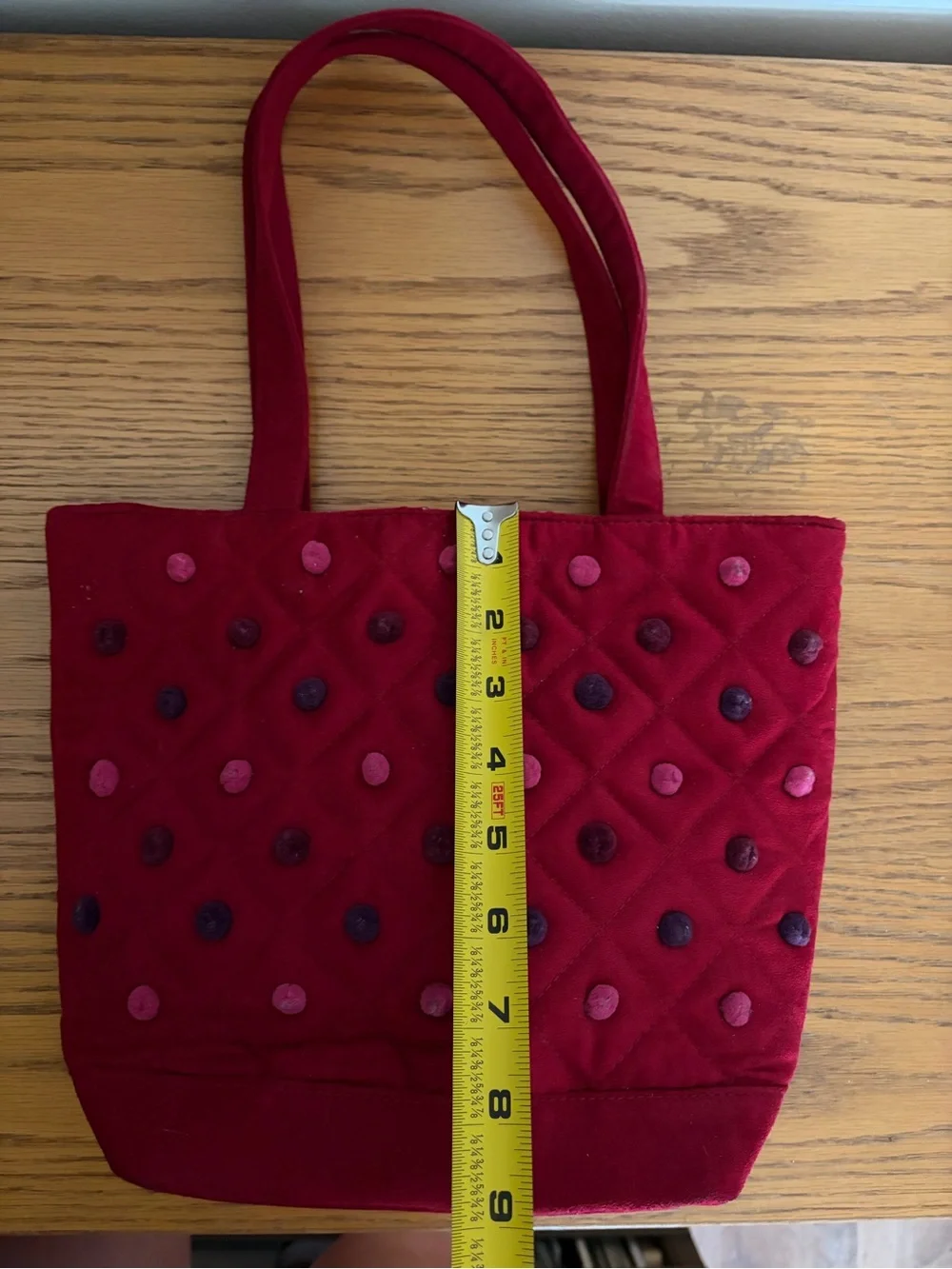 Red Quilted Velvet Pom Pom Dot Tote Bag - Y2K Bath & Body Works
