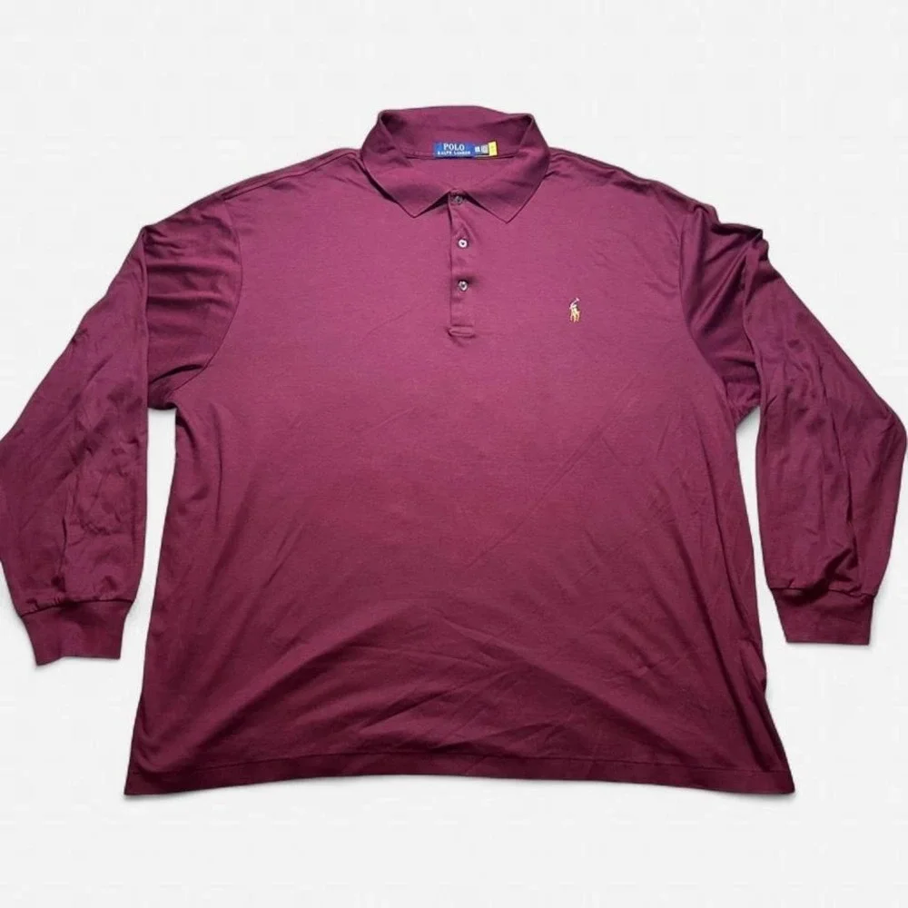 Polo Ralph Lauren Mens Soft Cotton Solid Polo Shirt Red LS Size 3XB‎