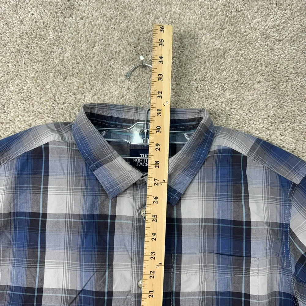 The North Face Button Down Shirt Men XL Blue Plaid Short Sleeve Casual Outdoor