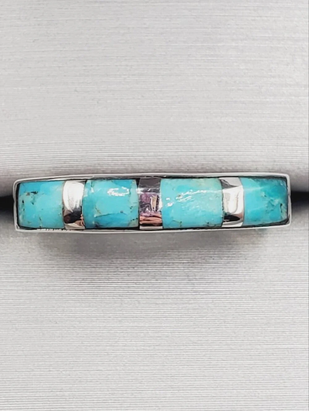 1 Carat Kingman Turquoise Inlay Bar Band Ring In 925 Sterling Silver