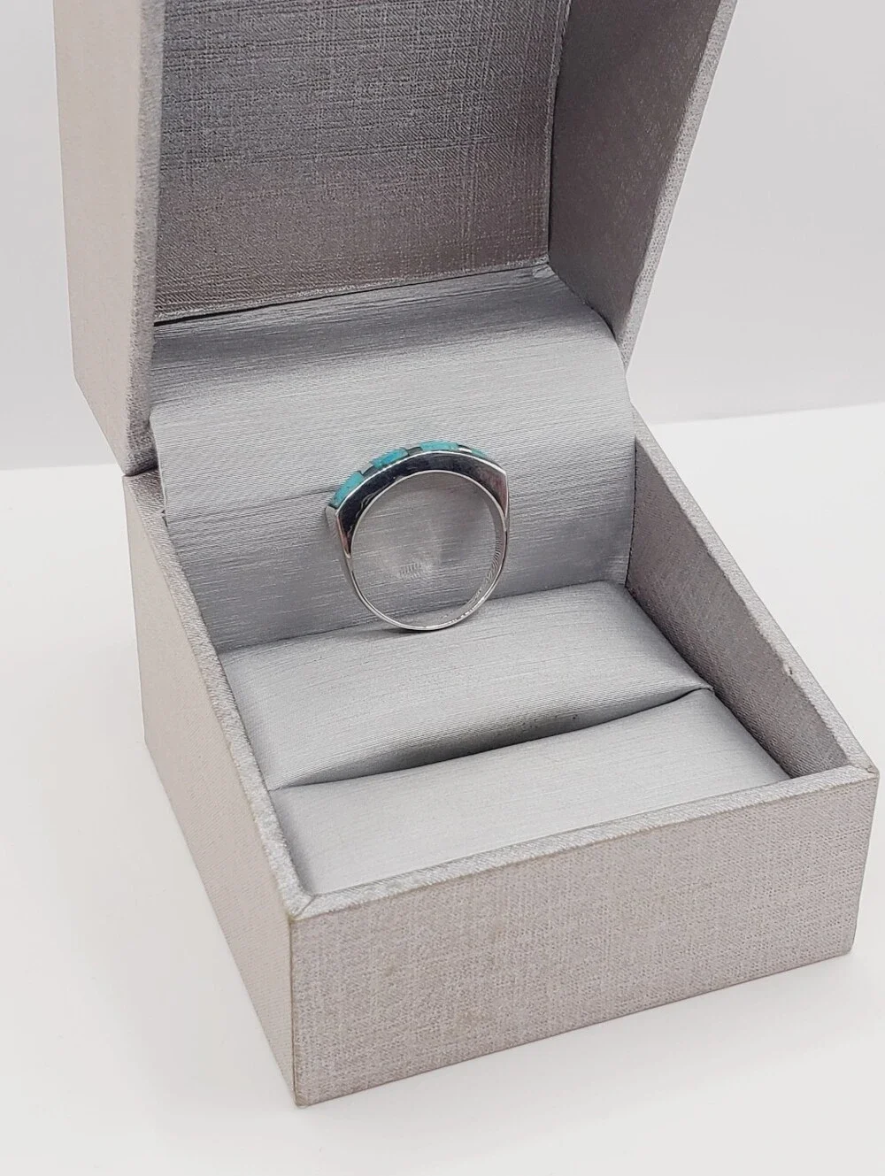 1 Carat Kingman Turquoise Inlay Bar Band Ring In 925 Sterling Silver