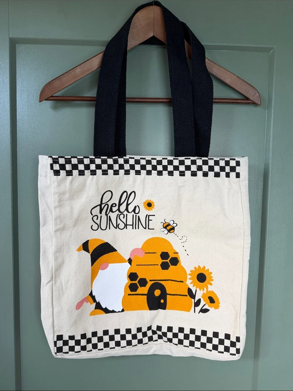Hello Sunshine Gnome Canvas Tote - Black & Yellow - NWT