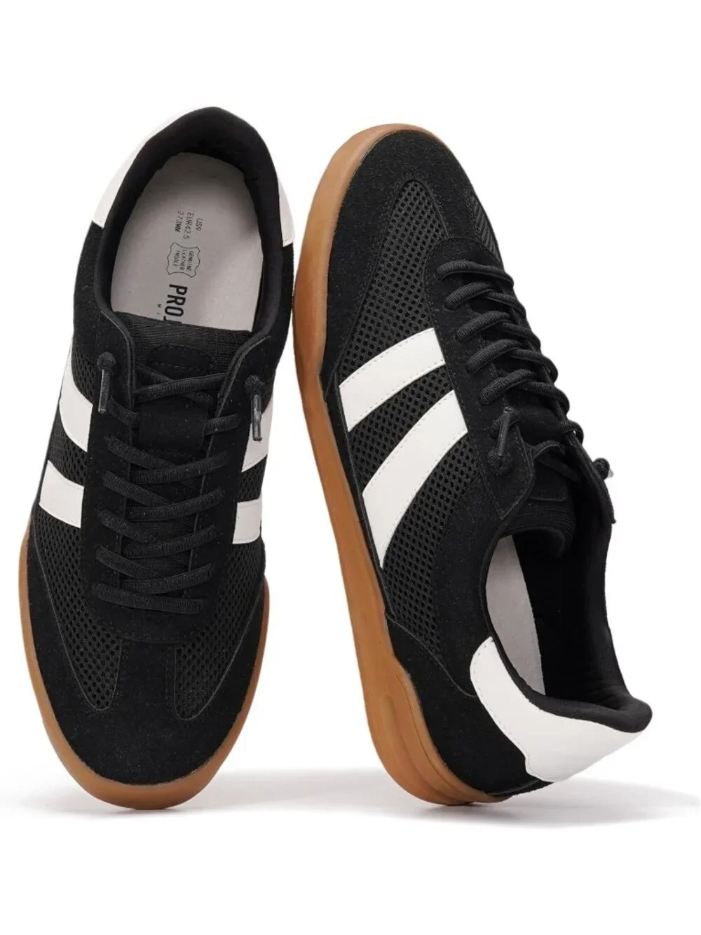 Men's Black Leather Casual Memory Foam Insole Non Slip Trendy Stylish Sneakers