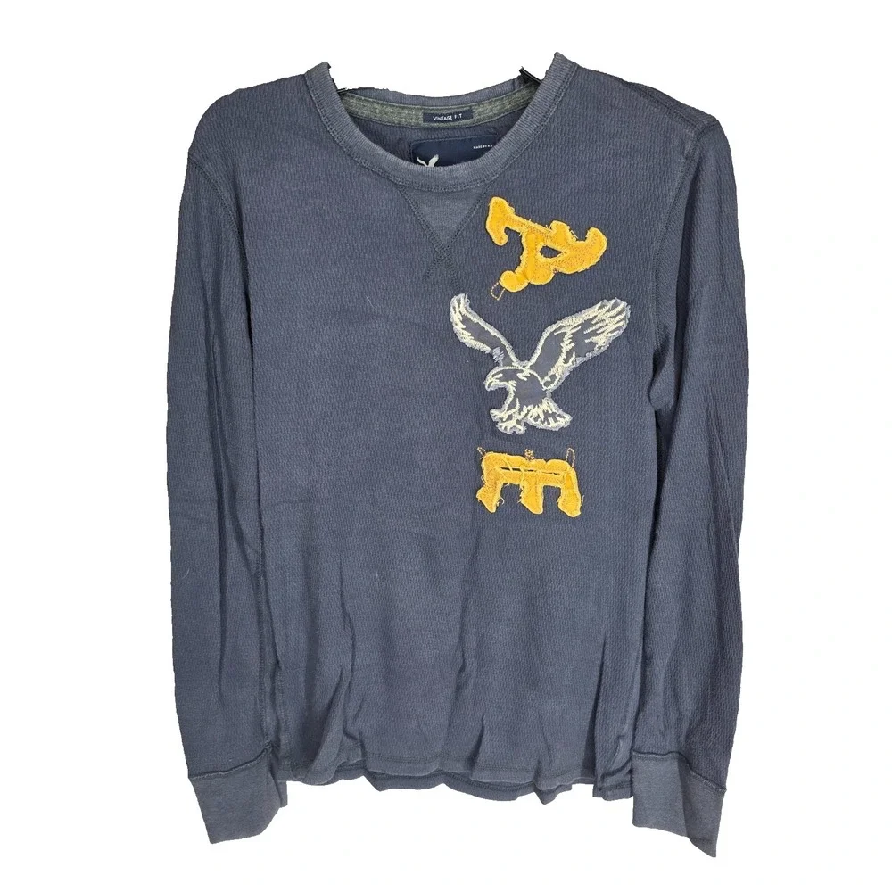 American Eagle Sweatshirt Mens Medium Blue Vintage Fit Thermal Long Sleeve‎