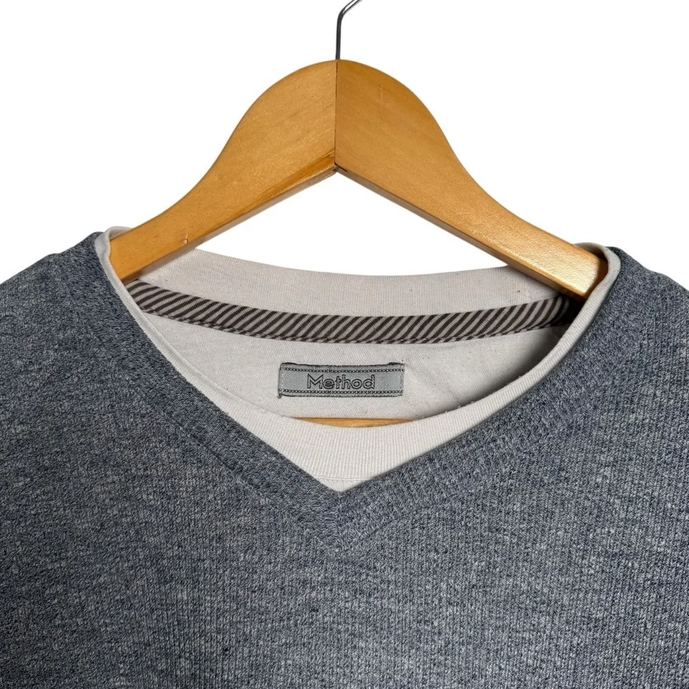 4/$25 Kohl’s Method Men Layered Effect Pullover Crewneck Sweater Navy Blue White