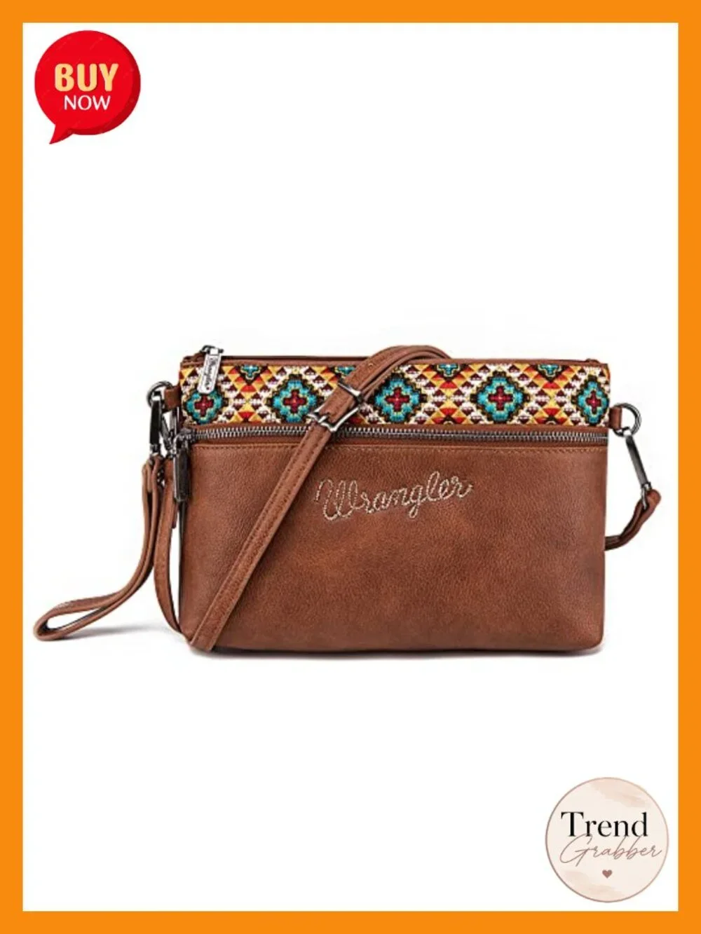 Wrangler Western Tapestry Embroidered Crossbody Clutch Wristlet Purse