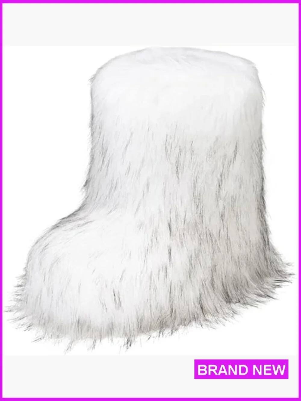 Faux Fur Mid Calf Snow Boots Fluffy Winter Warm Pull On Round Toe Low Heel