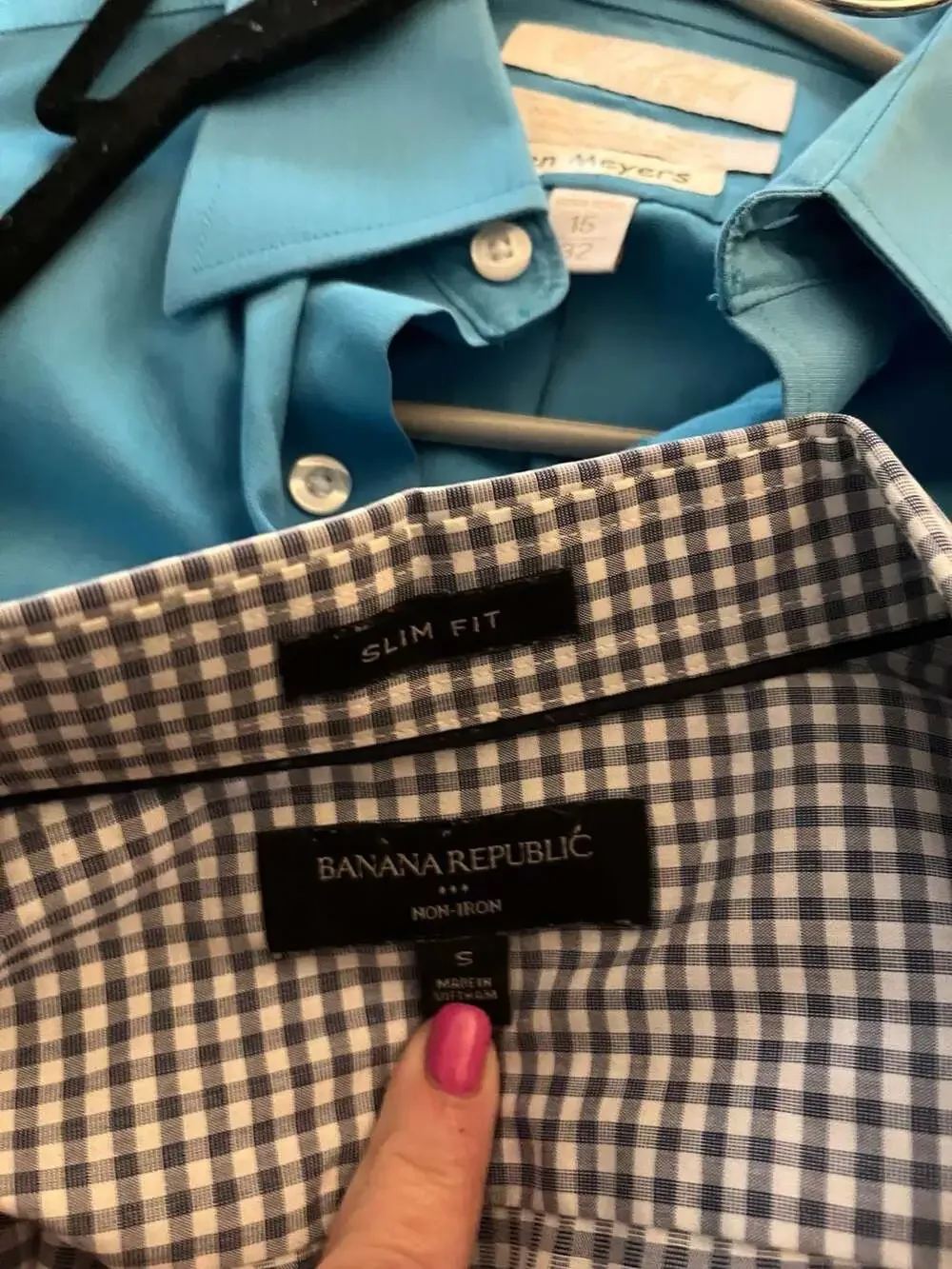 Banana Republic Men's Non-Iron Slim Fit Gingham Check Long Sleeve Shirt