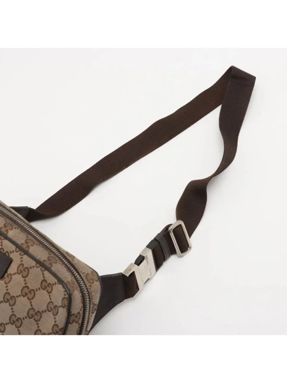 Gucci GG Canvas Leather 2-Way Belt Bag Crossbody Waist Pouch Shoulder Brown