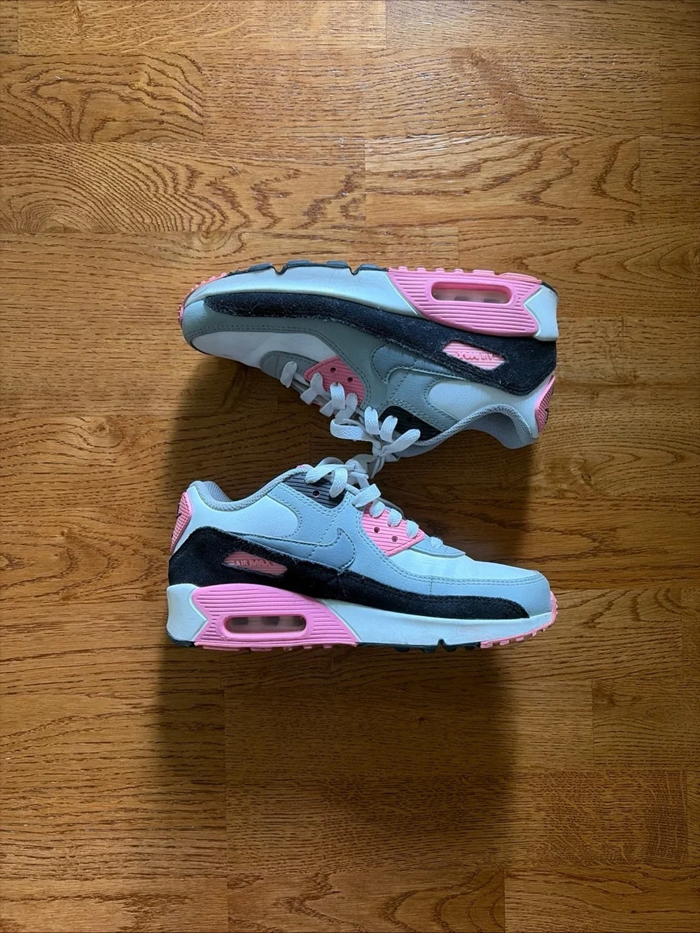 Nike Air Max 90 Shoe Y 4.5 EU 36.5 Sneaker Low Top White Gray Black Pink Girls