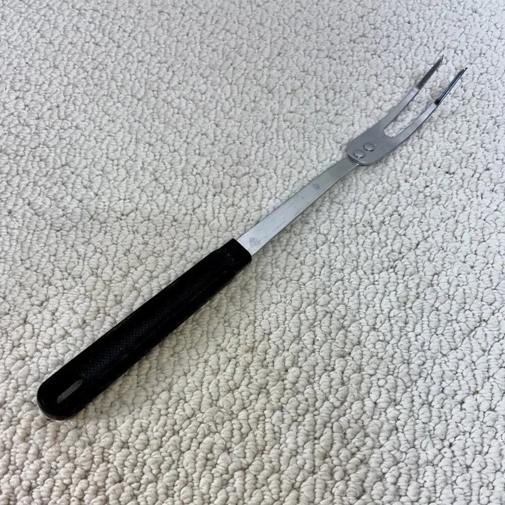 VTG ECKO Meat Fork Kitchen Utensil Made In USA Black Plastic Handle 12
