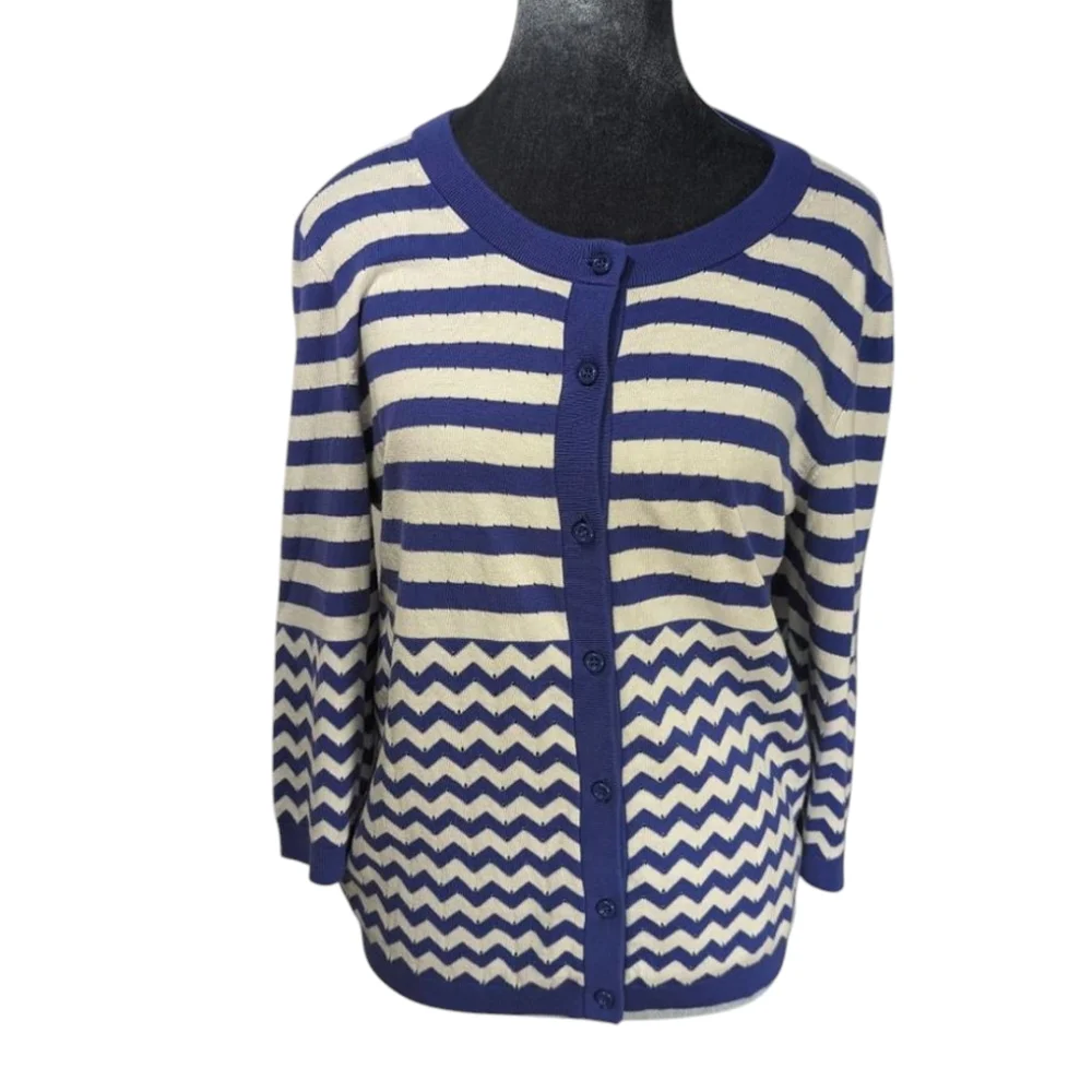 Kate Spade Blue & White Striped Cardigan Sweater