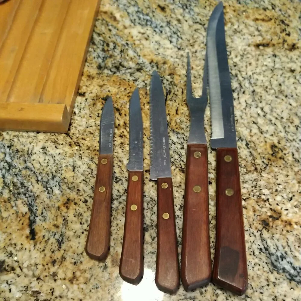Forgecraft Olde Forge Wooden Knife set Made in the USA Set Of 5 Knives