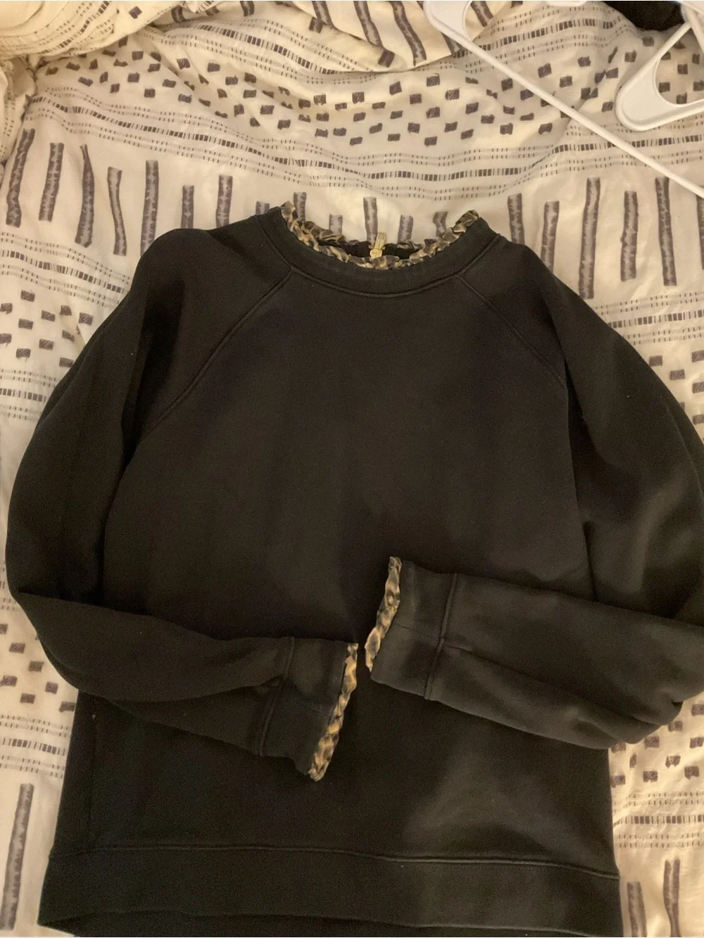 J. Crew Black Sweatshirt with Leopard-Print Ruffle Trim