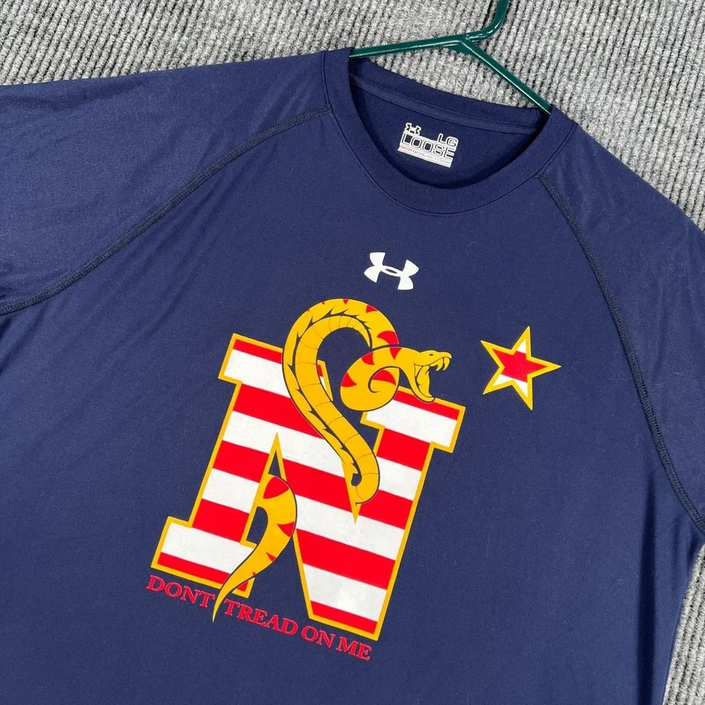 Under Armour Navy Shirt Mens Large Blue Short Sleeve Loose Fit Performance