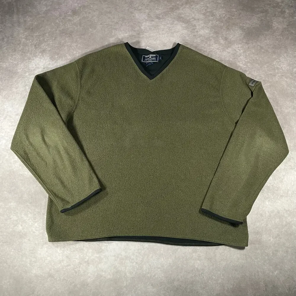 Vintage Polo Sport by Ralph Lauren Olive Green Pullover Fleece Polartec Sweater