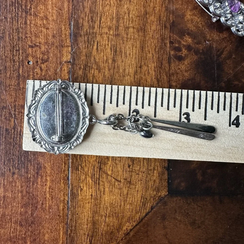 3 Vintage Brooch Pins Geometric Rhinestones Silver Tone Fashion‎ Jewelry Lot