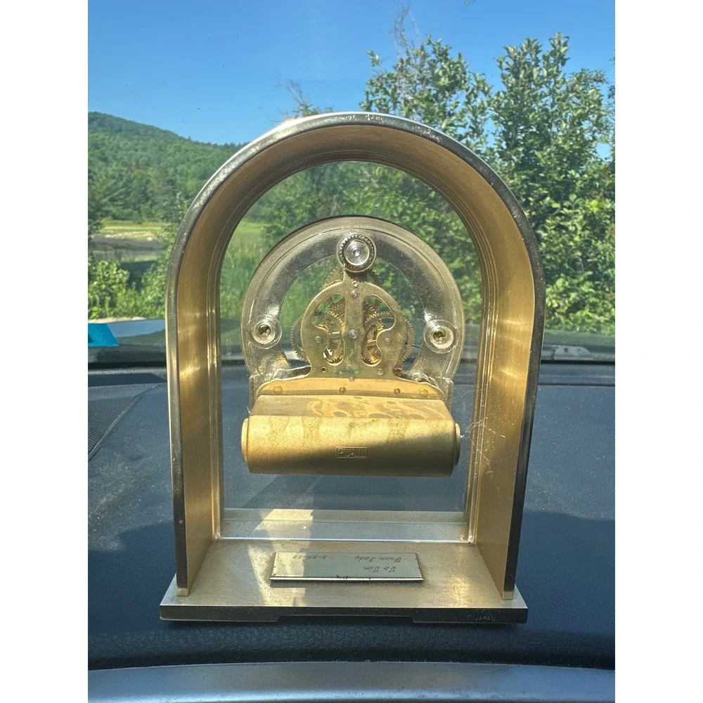 Sunbeam Quartz Skeleton Mantel Clock Arched Brass Tone Visible Gears 882-600