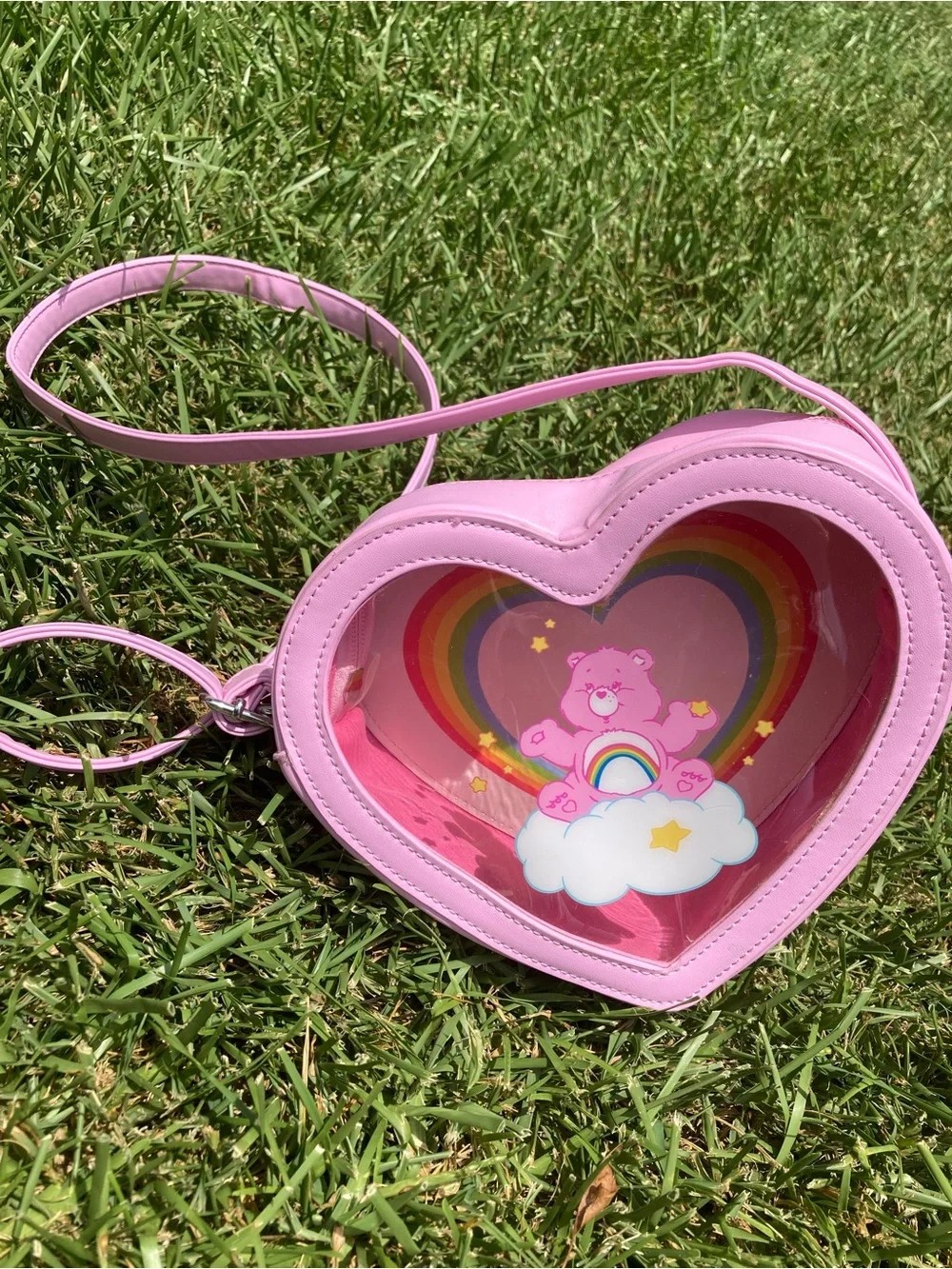SHEIN Pink Heart Crossbody Bag with Rainbow Bear Window