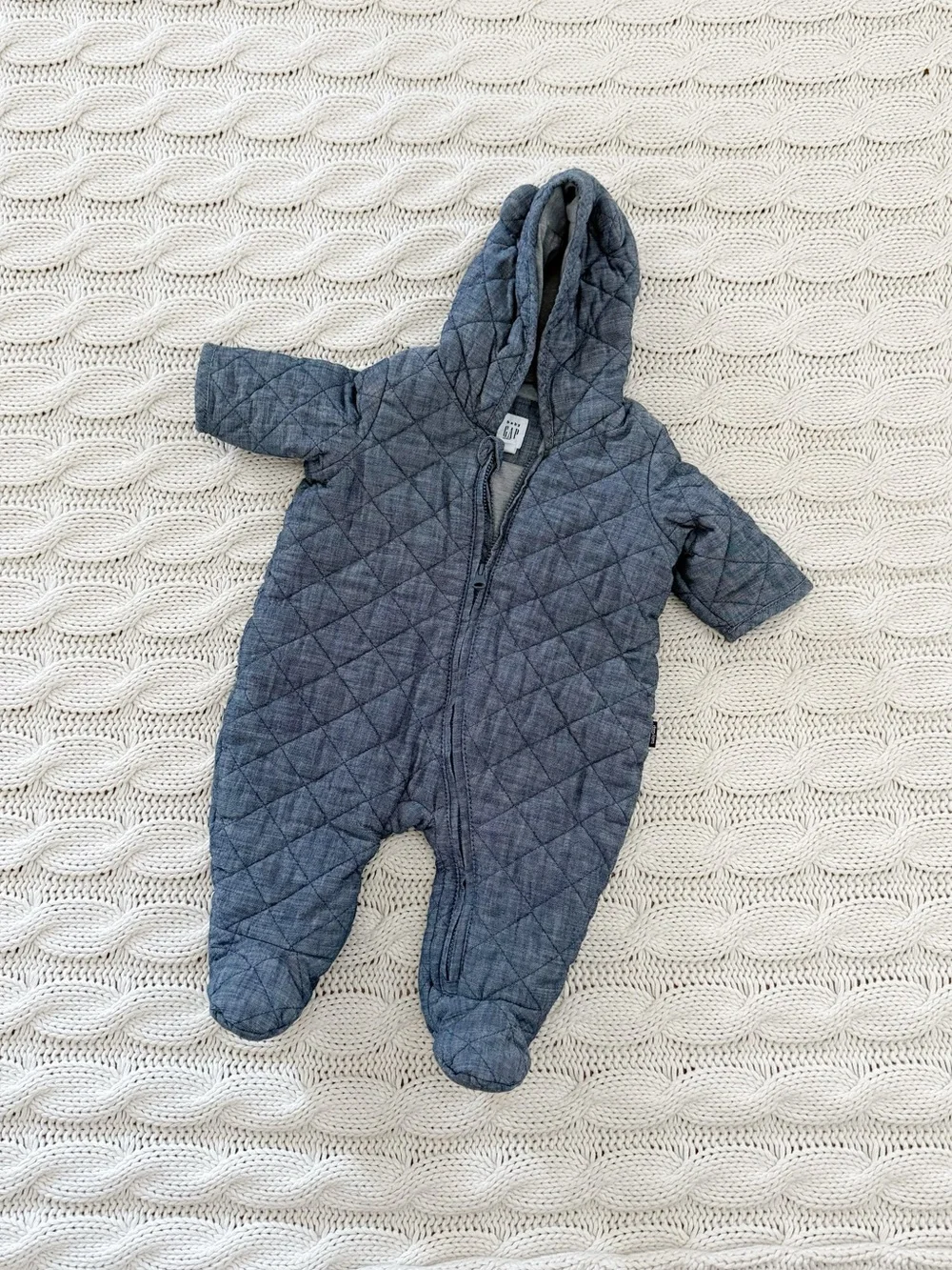 GAP Quilted Hooded Bunting One-Piece in Navy Blue