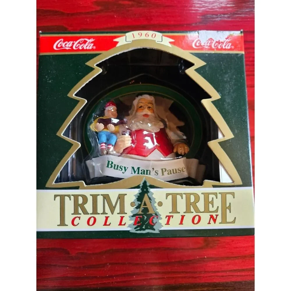 Coca Cola Trim A Tree Ornament 1990 1960 Santa Claus Gold Trim NIB