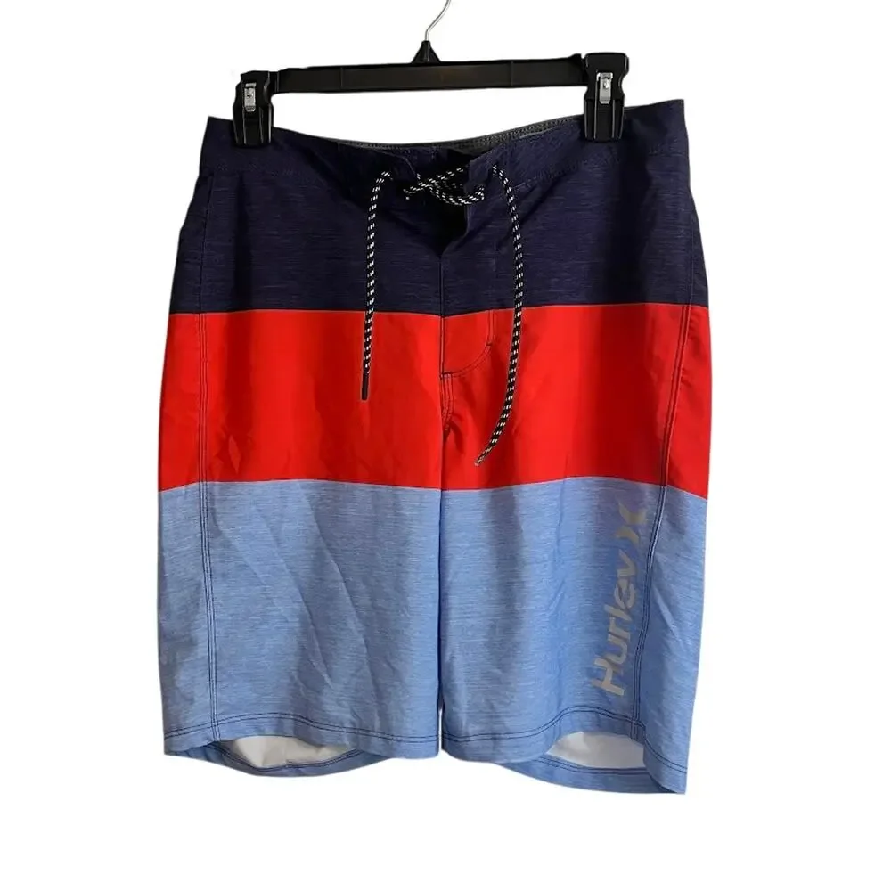 Hurley Board Shorts Colorblock Red Blue Navy Swim Trunks 9” Men's Size 28