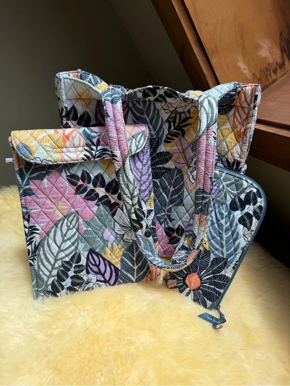 Vera Bradley Quilted Floral Tote in Multi Bundle Zip Case IPad Case Velcro Close