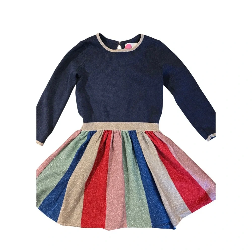 Mini Boden Kids Navy Blue Rainbow Metallic‎ Sparkle Knit Dress 3-4Y G0237